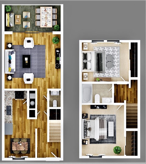 Floor plan for 2 beds, 1.5 baths, 1100 sqft